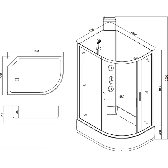 Гидробокс Taliente 120x80 см TA-128CW(L), белый/прозрачное - фото 8