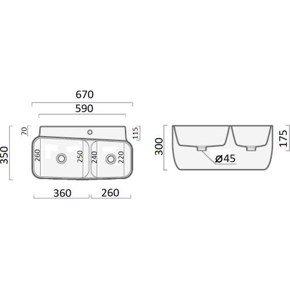 Раковина подвесная двойная CeramaLux 68 см A1009 - фото 4