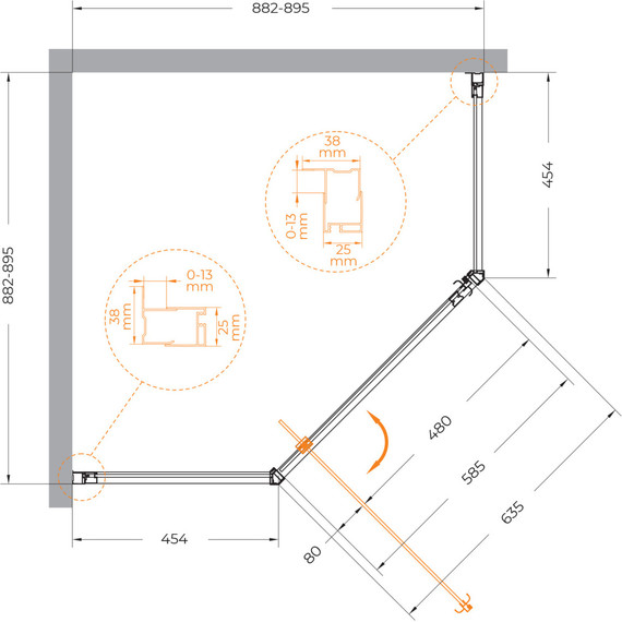 Душевое ограждение Cezares 90х90 см ECO-O-P-1-90-P-NERO, чёрный/матовое - фото 2