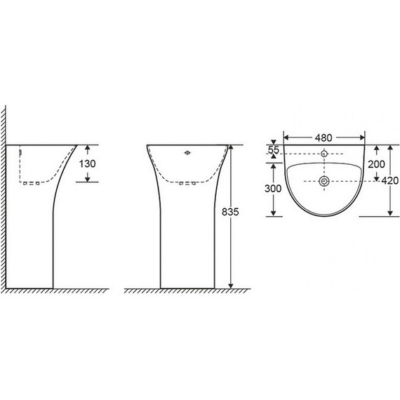 Раковина напольная CeramaLux N 48 см G-307 - фото 2