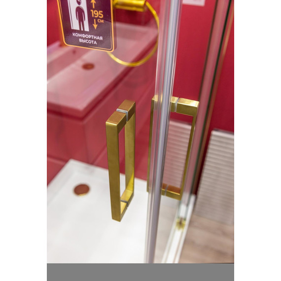 Душевое ограждение Cezares SLIDER-AH-2-70/80-80/90-C-BORO (70-80)x(80-90) см (стекло 8 мм) брашированное золото/прозрачное - фото 3