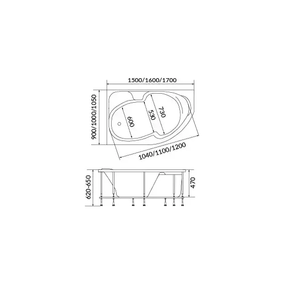 Ванна акриловая 1Marka Diana 160x100 см R, Размер - мм: 1600х1000 - фото 9