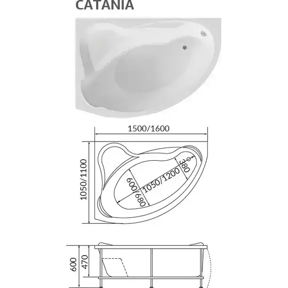 Ванна акриловая 1Marka Catania 150x105 см R - фото 7