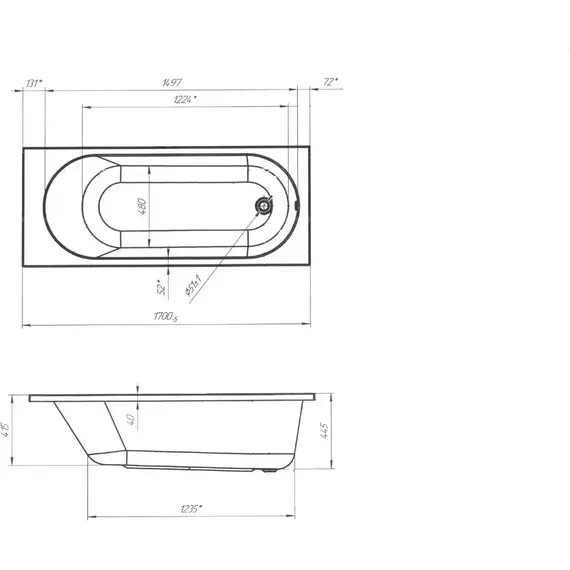 Ванна акриловая 1Marka Atlas 170x70 см, Размер - мм: 1700х700 - фото 9