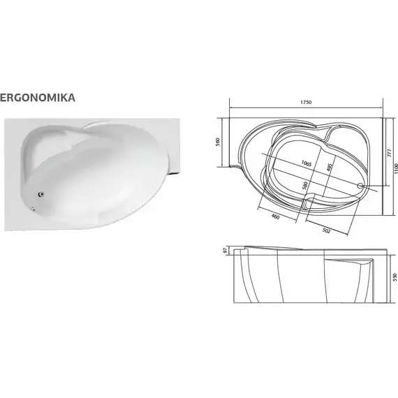 Ванна акриловая 1Marka Ergonomika 175x110 см L - фото 14