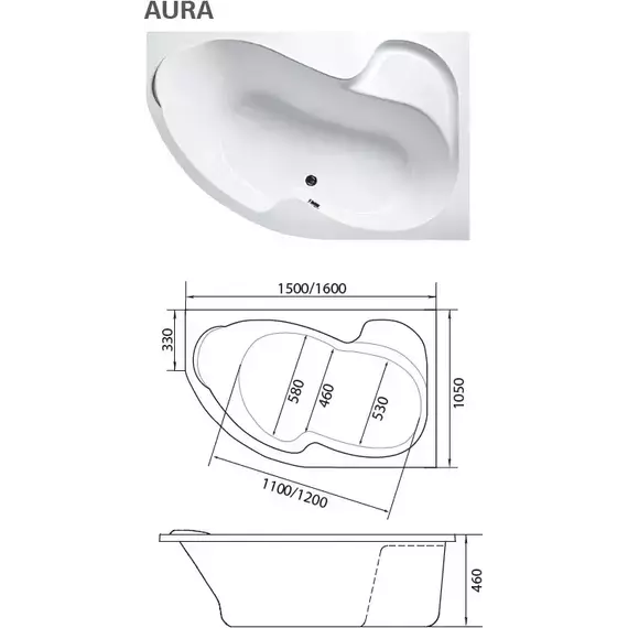 Ванна акриловая 1Marka Aura 150x105 см L, Размер - мм: 1500х1050 - фото 8