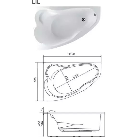 Ванна акриловая 1Marka Lil 140x90 см L - фото 8