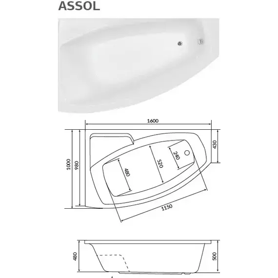 Ванна акриловая 1Marka Assol 160x100 см L - фото 7