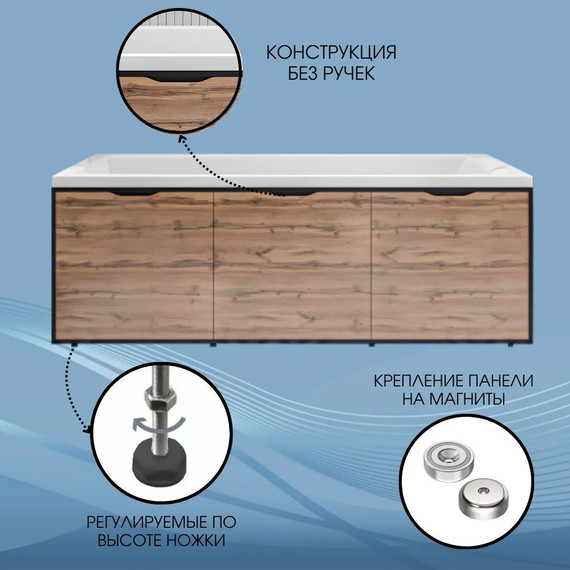 Панель фронтальная для ванны 1Marka Grunge Loft 170 см, дуб вотан - фото 4