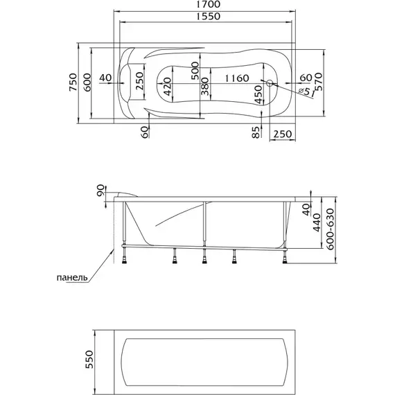 Ванна акриловая 1Marka Calypso 170x75 см - фото 13