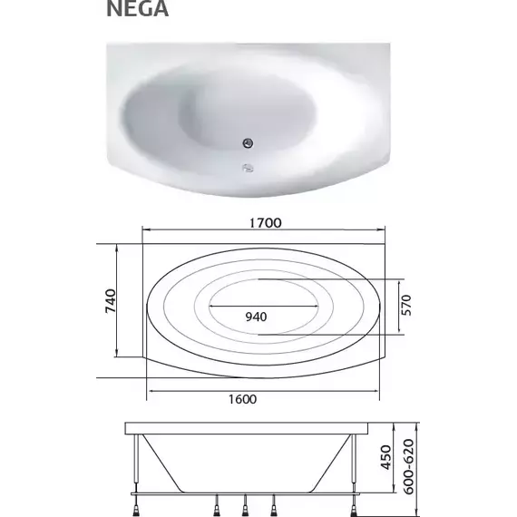 Ванна акриловая 1Marka Nega 170x95 см - фото 9