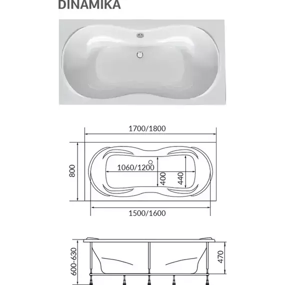 Ванна акриловая 1Marka Dinamika 180x80 см, Размер - мм: 1800х800 - фото 8