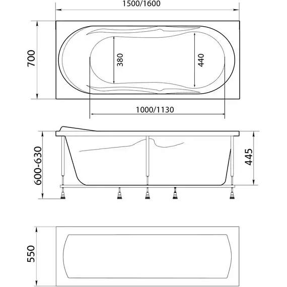 Ванна акриловая 1Marka Vita 150x70 см, Размер - мм: 1500х700 - фото 9