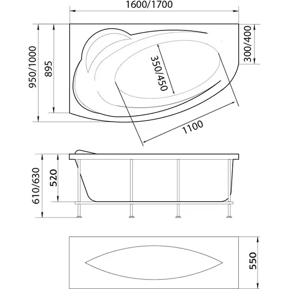 Ванна акриловая 1Marka Julianna 160x95 см L, Размер - мм: 1600х950 - фото 8