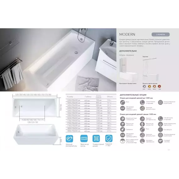 Ванна акриловая 1Marka Modern 150x75 см, Размер - мм: 1500х750 - фото 12