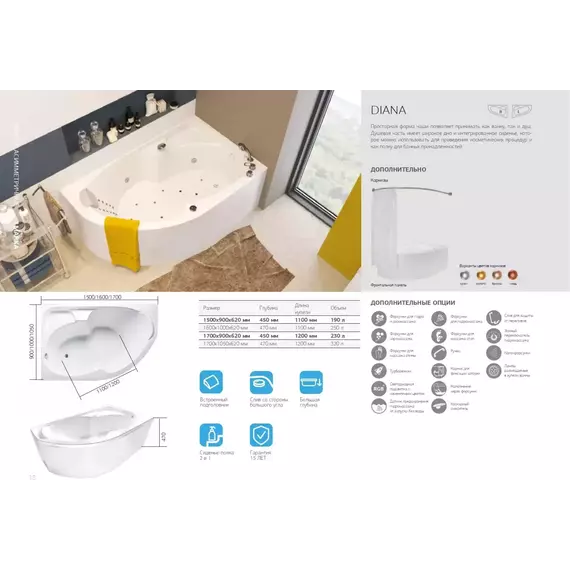 Ванна акриловая 1Marka Diana 150x90 см R - фото 10