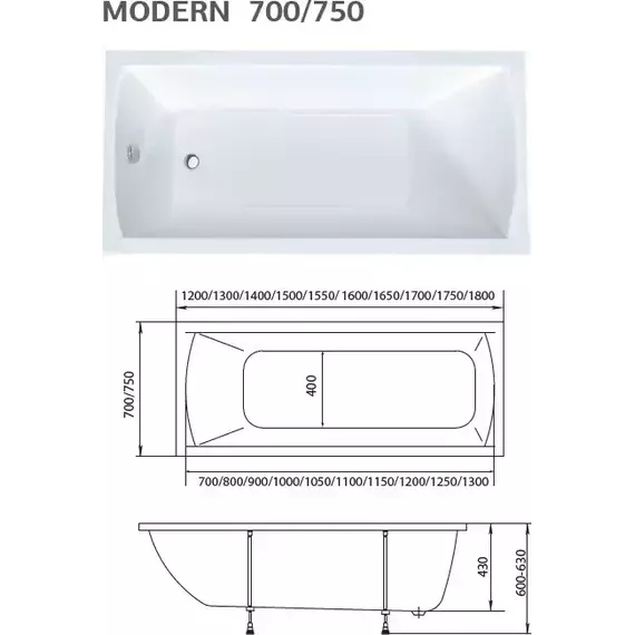 Ванна акриловая 1Marka Modern 150x75 см, Размер - мм: 1500х750 - фото 11