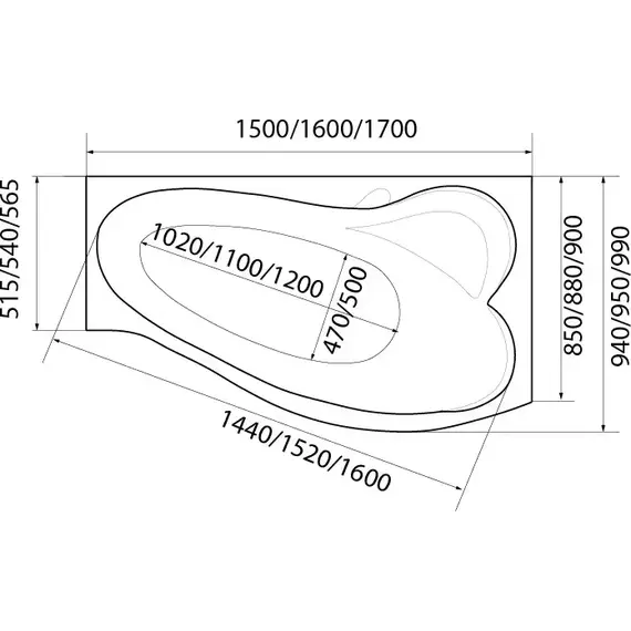 Ванна акриловая 1Marka Gracia 150x90 см L, Размер - мм: 1500х900 - фото 15