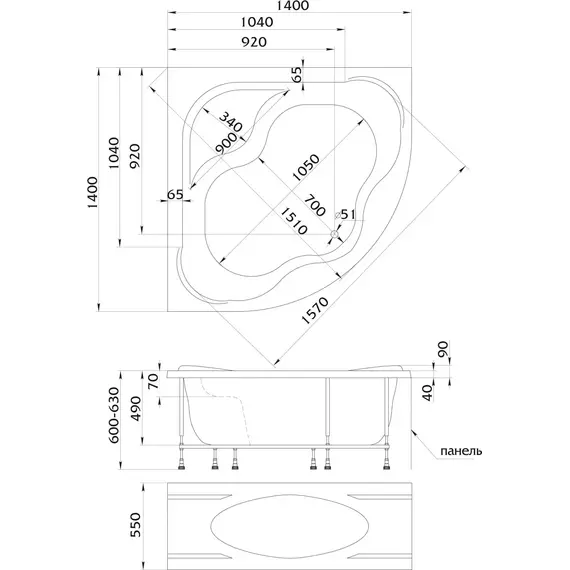 Ванна акриловая 1Marka Afrodita 140x140 см - фото 10