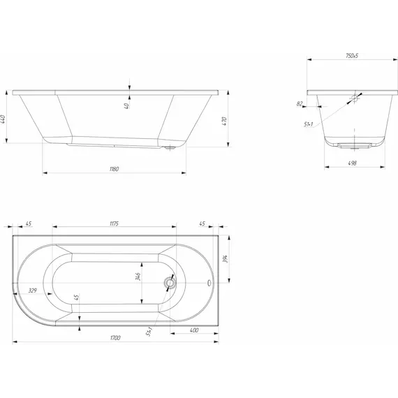 Ванна акриловая 1Marka Alisa MG 170x75 см L - фото 8