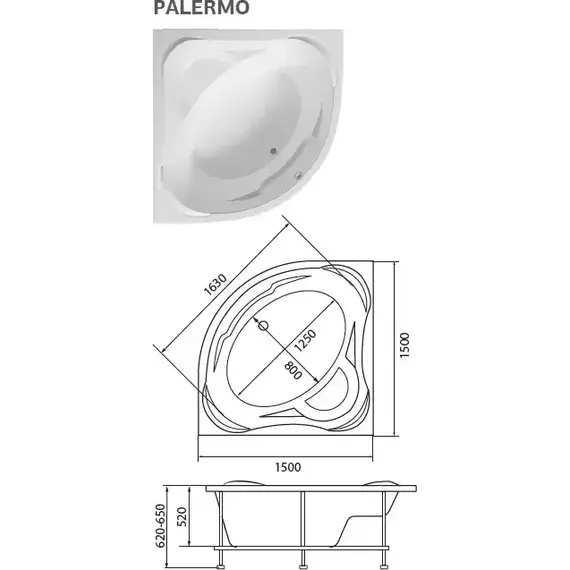 Ванна акриловая 1Marka Palermo 150x150 см, Размер - мм: 1500х1500 - фото 8