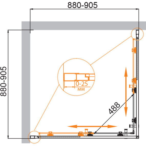 Душевое ограждение Cezares 90х90 см MOLVENO-A-2-90-C-BORO-IV, брашированное золото/прозрачное - фото 7