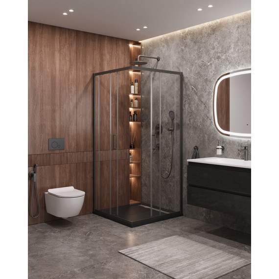 Душевое ограждение Cezares 90х90 см MOLVENO-A-2-90-C-GM-IV, оружейная сталь/прозрачное - фото 2