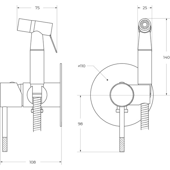 Набор для гигиенического душа Cezares RELAX-DIF-IN (со скрытой частью), сатин, Цвет производителя: сатин - фото 3