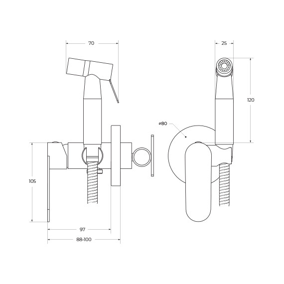 Набор для гигиенического душа Cezares STYLUS-DIF-BORO (со скрытой частью) брашированное золото, Цвет производителя: брашированное золото - фото 3