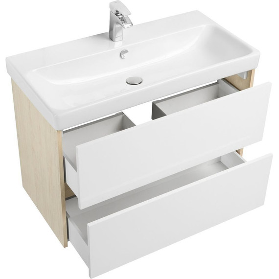 Тумба подвесная с раковиной Акватон Сканди 80 см 1A283001SDB20, белый/дуб верона - фото 3