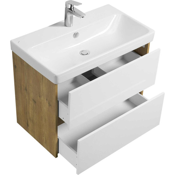 Тумба подвесная с раковиной Акватон Сканди 80 см 1A283001SDZ90, белый/дуб рустикальный - фото 4