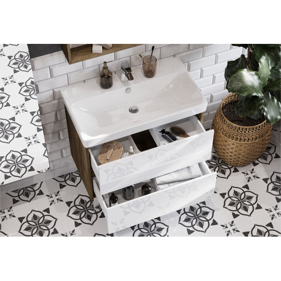 Тумба подвесная с раковиной Акватон Сканди 80 см 1A283001SDZ90, белый/дуб рустикальный - фото 9