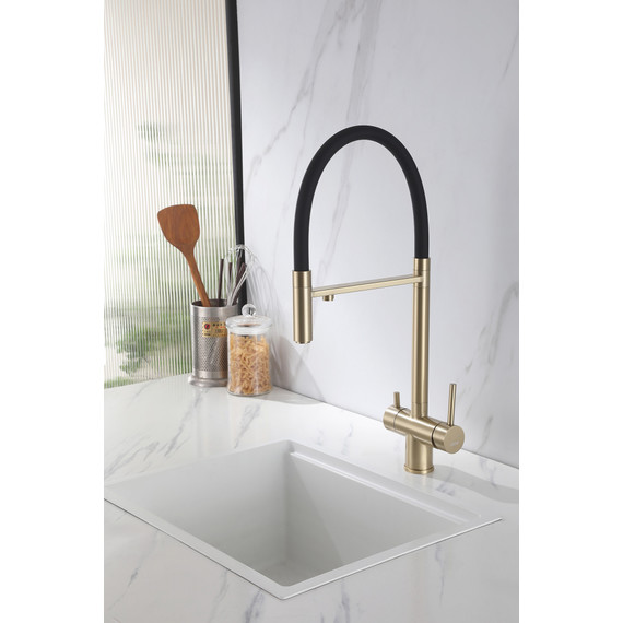 Смеситель для кухни Abber Wasser Kreis AF81141G, с подключением фильтра и выдвижной лейкой, золото матовое, Цвет производителя: золото матовое - фото 2
