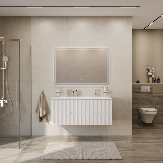 Тумба подвесная с раковиной Cezares DUET-N-1200-2C-SO-BL 120 см (раковина CZR-8073-120-1-2) bianco lucido - фото 8