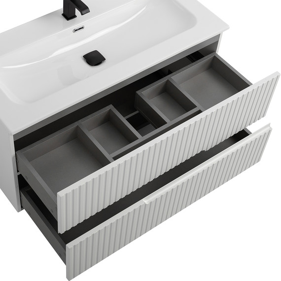 Тумба подвесная с раковиной Cezares DUET-N-1000-2C-SO-BL 100 см (раковина CZR-8073-100) bianco lucido - фото 5