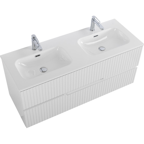 Тумба подвесная с раковиной Cezares DUET-N-1200-2C-SO-2-BL 120 см (раковина CZR-8073-120-2) bianco lucido - фото 3