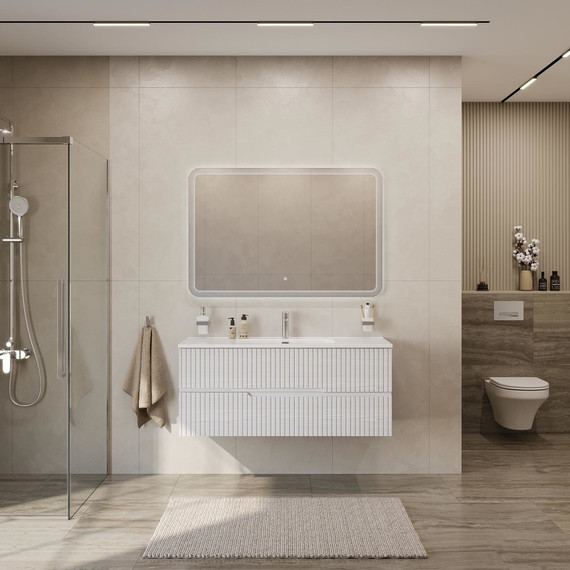 Тумба подвесная с раковиной Cezares DUET-N-1200-2C-SO-FBS-P 120 см (раковина CZR-8095-120) ясень белый софт - фото 8