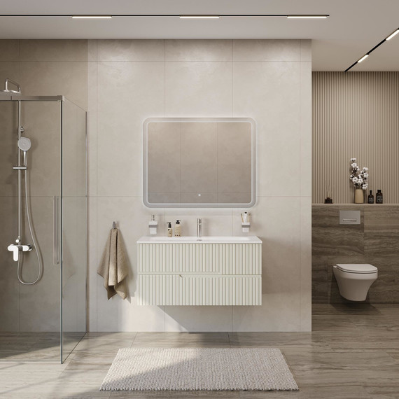 Тумба подвесная с раковиной Cezares DUET-N-1000-2C-SO-AS-P 100 см (раковина CZR-8073-100) альпака брашированная - фото 6