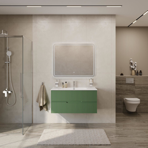 Тумба подвесная с раковиной Cezares DUET-N-1000-2C-SO-PS-P 100 см (раковина CZR-8095-100) фисташковый софт - фото 8