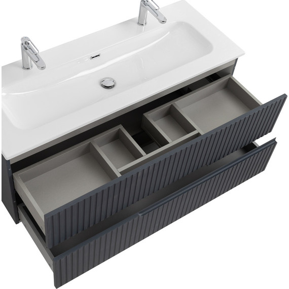 Тумба подвесная с раковиной Cezares DUET-N-1200-2C-SO-GR-P 120 см (раковина CZR-8073-120-1-2) grafito - фото 5