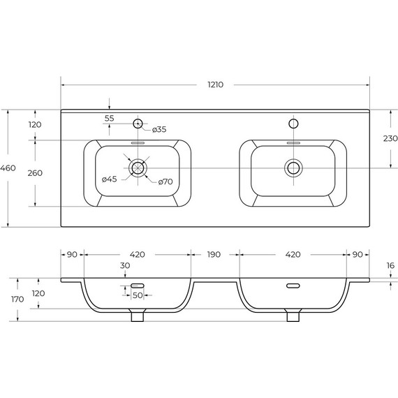 Тумба подвесная с раковиной Cezares DUET-N-1200-2C-SO-2-BL 120 см (раковина CZR-8095-120-2) bianco lucido - фото 9