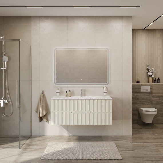 Тумба подвесная с раковиной Cezares DUET-N-1200-2C-SO-AS-P 120 см (раковина CZR-8095-120) альпака брашированная - фото 8