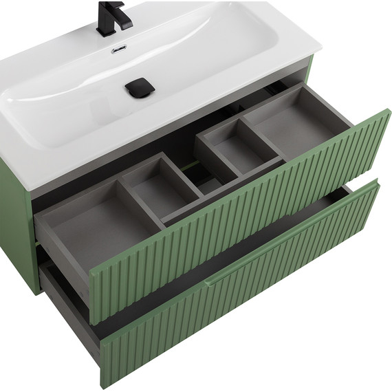 Тумба подвесная с раковиной Cezares DUET-N-1000-2C-SO-PS-P 100 см (раковина CZR-8073-100) фисташковый софт - фото 5