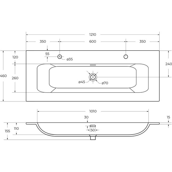 Тумба подвесная с раковиной Cezares DUET-N-1200-2C-SO-BL 120 см (раковина CZR-8073-120-1-2) bianco lucido - фото 11