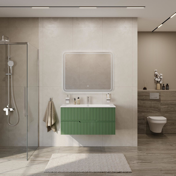 Тумба подвесная с раковиной Cezares DUET-N-1000-2C-SO-PS-P 100 см (раковина CZR-8073-100) фисташковый софт - фото 9