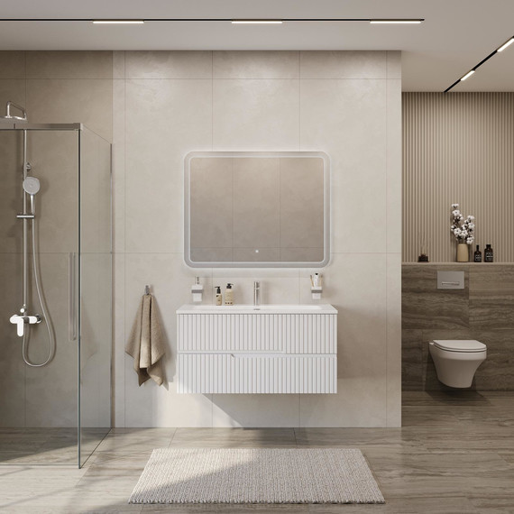 Тумба подвесная с раковиной Cezares DUET-N-1000-2C-SO-BL 100 см (раковина CZR-8073-100) bianco lucido - фото 7