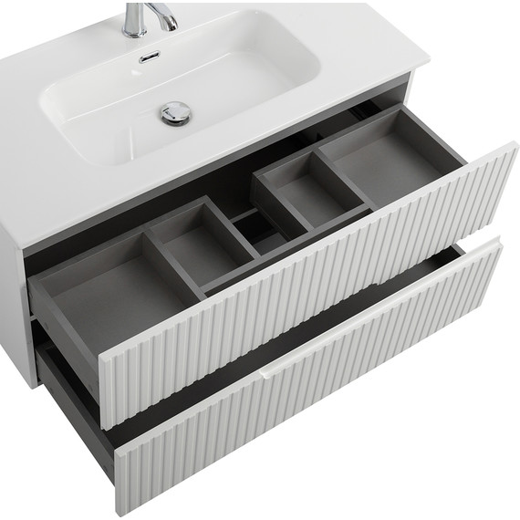 Тумба подвесная с раковиной Cezares DUET-N-1000-2C-SO-BO 100 см (раковина CZR-8095-100) bianco opaco - фото 5