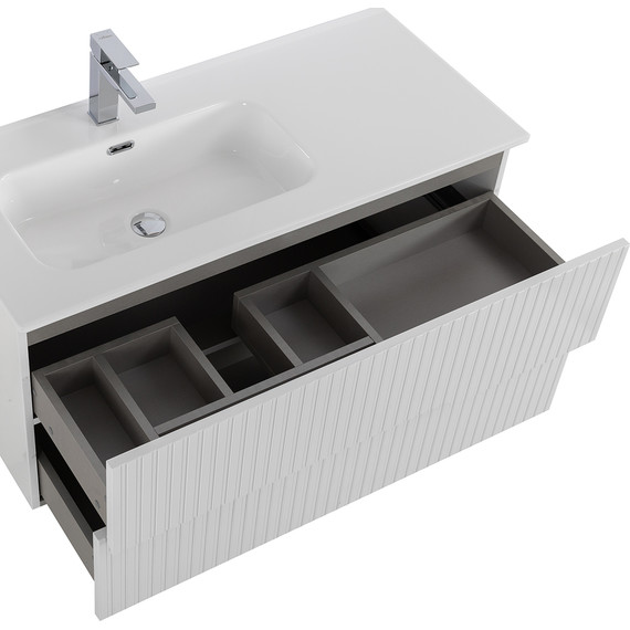 Тумба подвесная с раковиной Cezares DUET-N-1000-2C-SO-BL-L 100 см (раковина CZR-8095-100-L) bianco lucido - фото 5