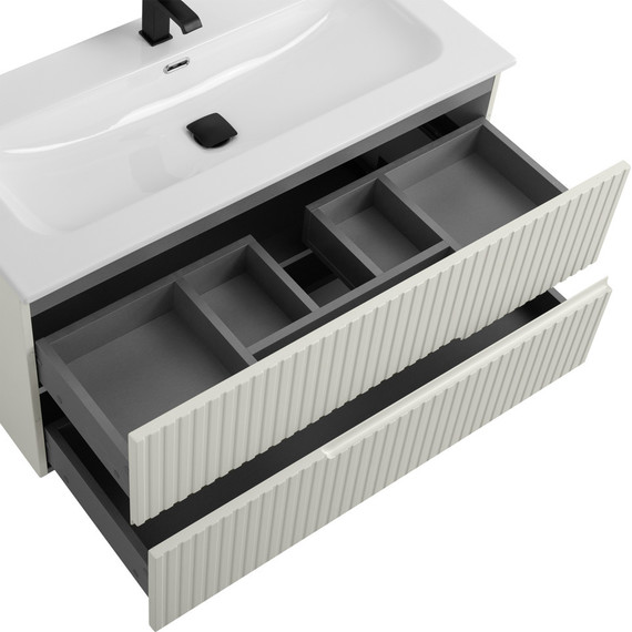 Тумба подвесная с раковиной Cezares DUET-N-1000-2C-SO-AS-P 100 см (раковина CZR-8073-100) альпака брашированная - фото 4