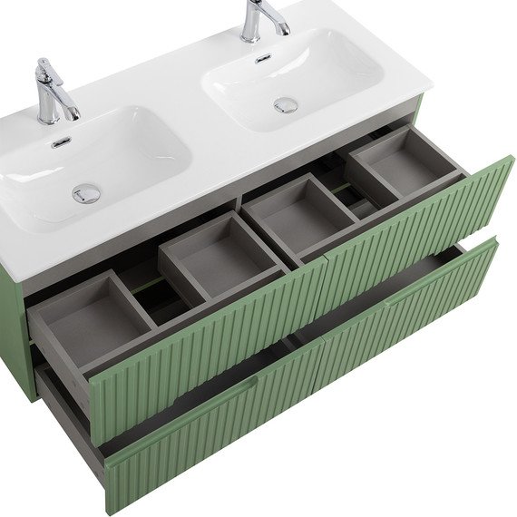 Тумба подвесная с раковиной Cezares DUET-N-1200-4C-SO-2-PS-P 120 см (раковина CZR-8073-120-2) фисташковый софт - фото 5